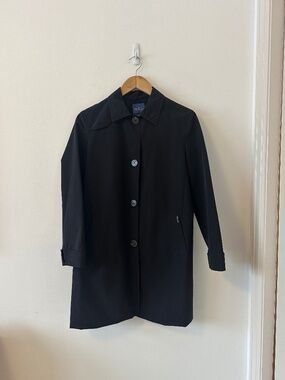 Faconnable Classic Black Cotton Trench Coat Rain Jacket | Size Small